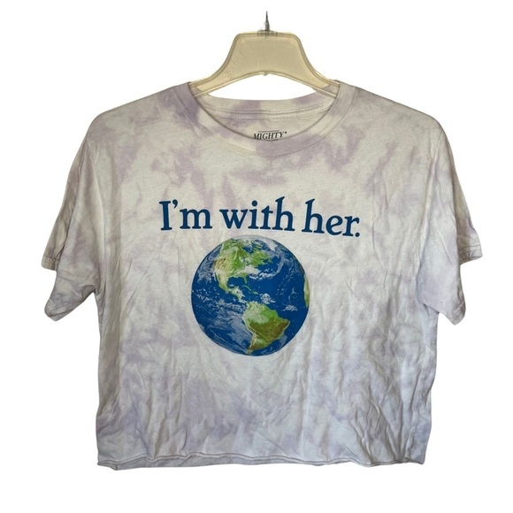 Mighty Fine “I’m With Her” Tie Dyed Mother Earth Cropped T-shirt Size Large - Picture 1 of 7